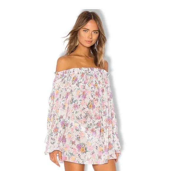 Tularosa Other - Revolve Tularosa White Pink
Pastel Floral Off Shoulder Brogan Mini Dress/Coverup
